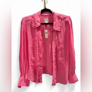Maeve Vibrant Pink Sheer Blouse